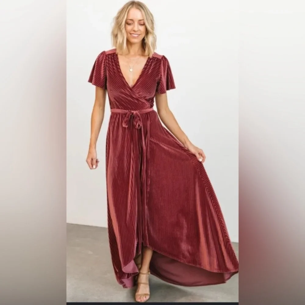 Baltic Born Andi Ribbed Velvet Wrap Dress Size XS - Picture 3 of 9